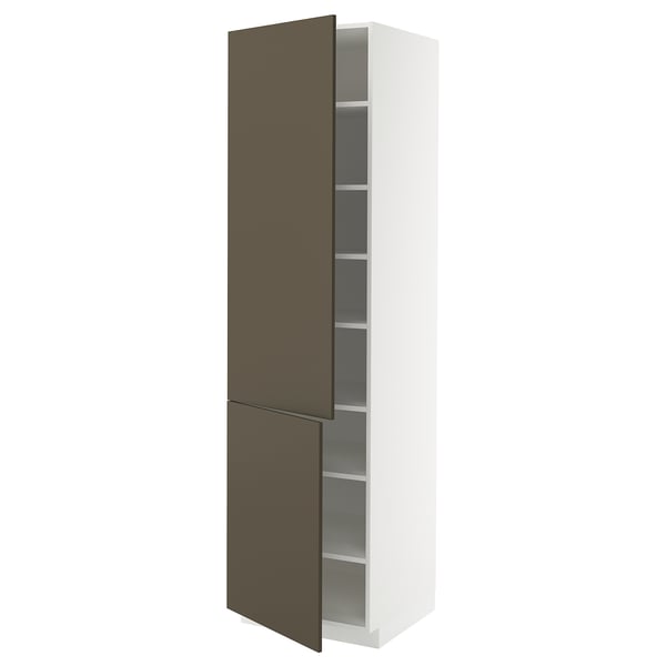 METOD high cabinet with shelves/2 doors, white/Havstorp brown-beige, 60x60x220 cm
