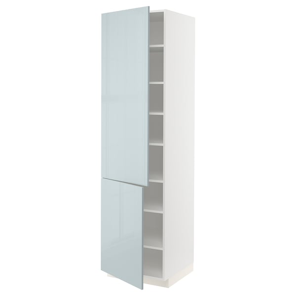 METOD high cabinet with shelves/2 doors, white/Kallarp light grey-blue, 60.0x220.0x60.0 cm