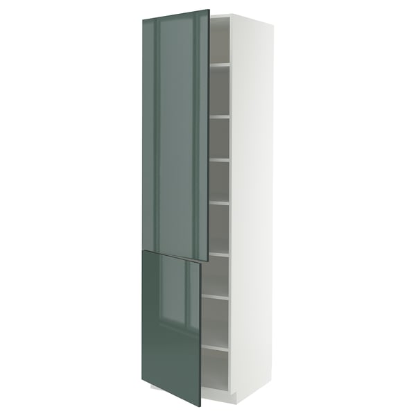 METOD high cabinet with shelves/2 doors, white/Kallarp high-gloss dark grey-green, 60x60x220 cm