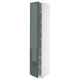 METOD high cabinet with shelves/2 doors, white/Kallarp high-gloss dark grey-green, 40x60x220 cm