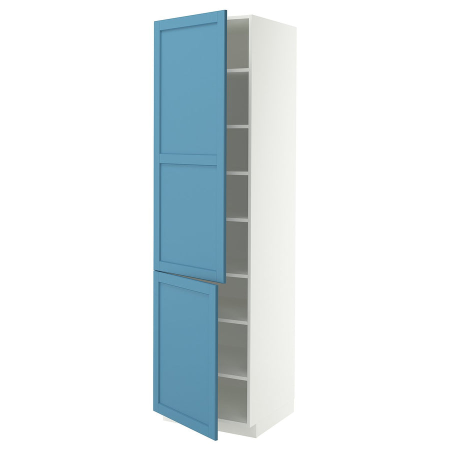 METOD high cabinet with shelves/2 doors, white/Lerhyttan blue, 60x60x220 cm