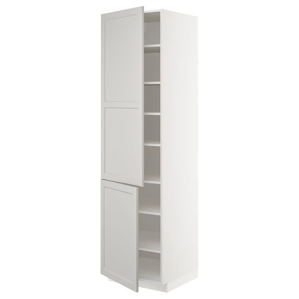 METOD high cabinet with shelves/2 doors, white/Lerhyttan light grey, 60x60x220 cm
