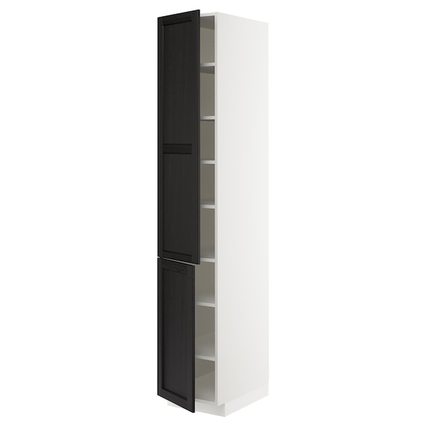 METOD high cabinet with shelves/2 doors, white/Lerhyttan black stained, 40x60x220 cm