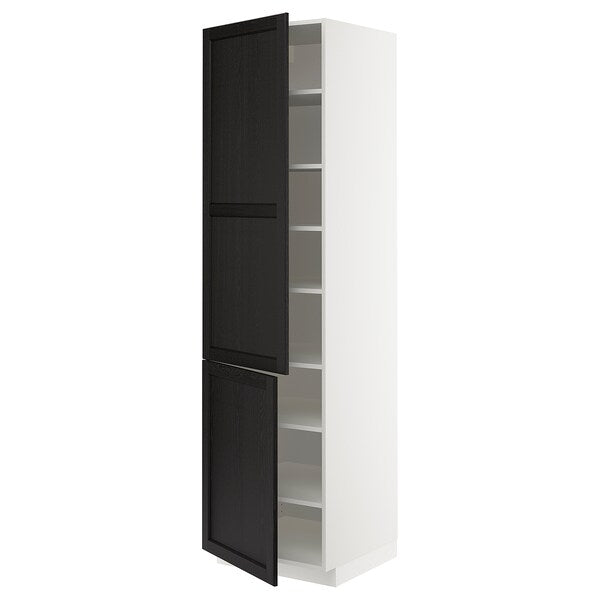 METOD high cabinet with shelves/2 doors, white/Lerhyttan black stained, 60x60x220 cm