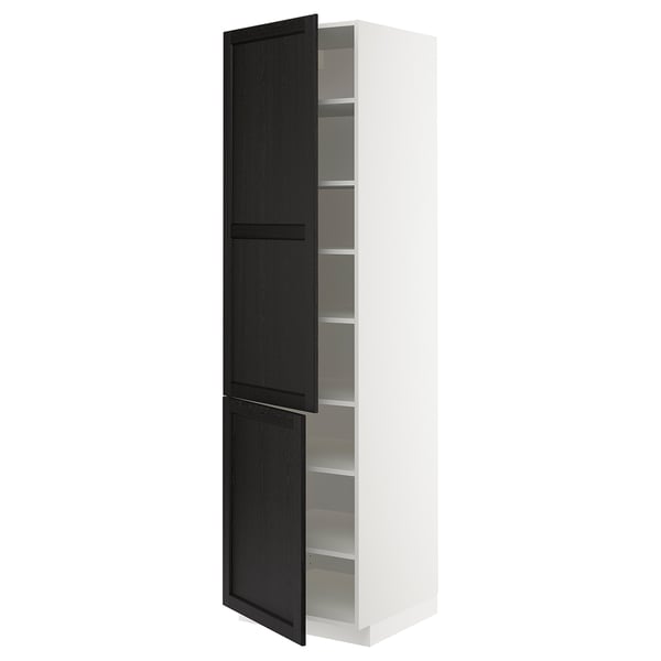 METOD high cabinet with shelves/2 doors, white/Lerhyttan black stained, 60x60x220 cm