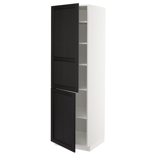 METOD high cabinet with shelves/2 doors, white/Lerhyttan black stained, 60x60x200 cm