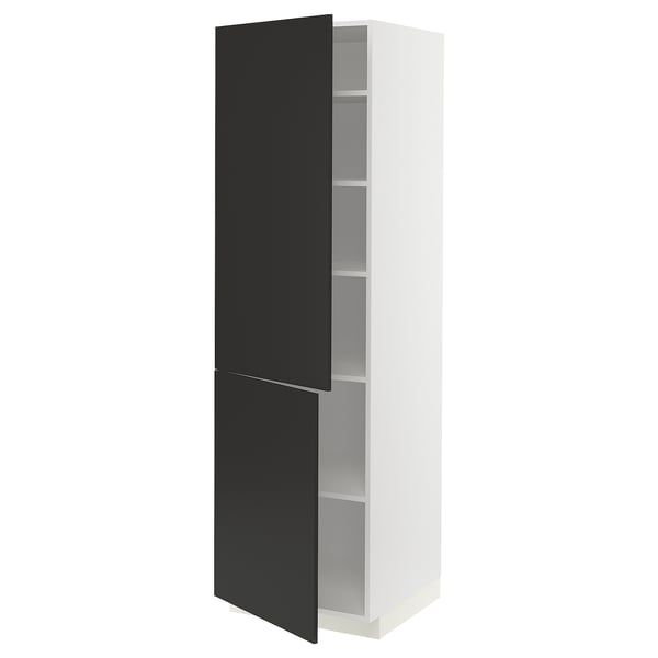 METOD high cabinet with shelves/2 doors, white/Nickebo matt anthracite, 60x60x200 cm