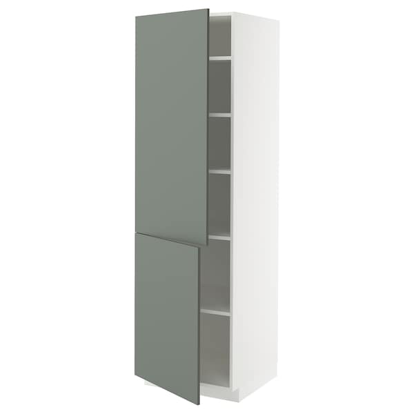 Ikea METOD - High cabinet with shelves/2 doors, white/Nickebo matt grey-green, 60x60x200 cm