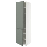 METOD high cabinet with shelves/2 doors, white/Nickebo matt grey-green, 60x60x220 cm
