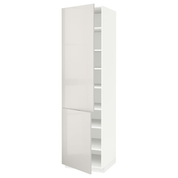 METOD high cabinet with shelves/2 doors, white/Ringhult light grey, 60x60x220 cm