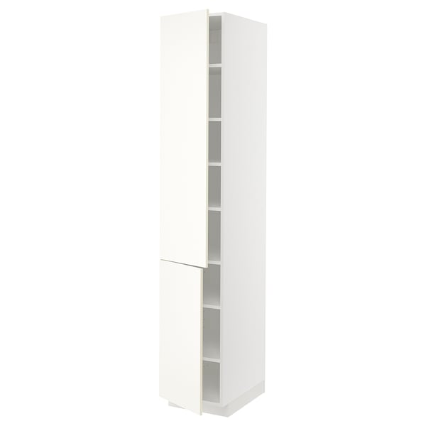 METOD high cabinet with shelves/2 doors, white/Vallstena white, 40x60x220 cm