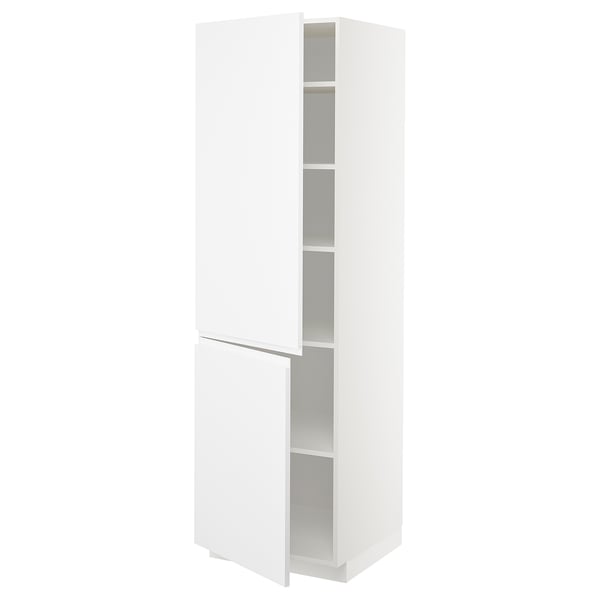 METOD high cabinet with shelves/2 doors, white/Voxtorp matt white, 60x60x200 cm