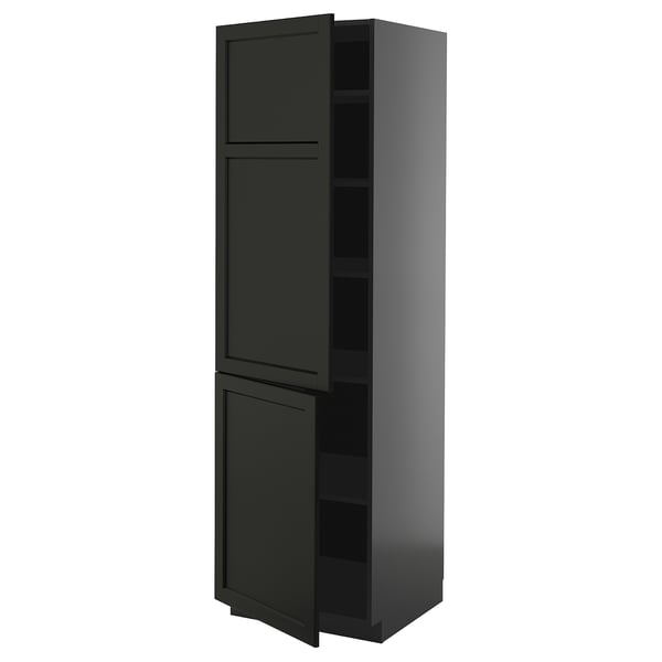 METOD high cabinet with shelves/2 doors, black-grey/Lerhyttan black stained, 60x60x200 cm