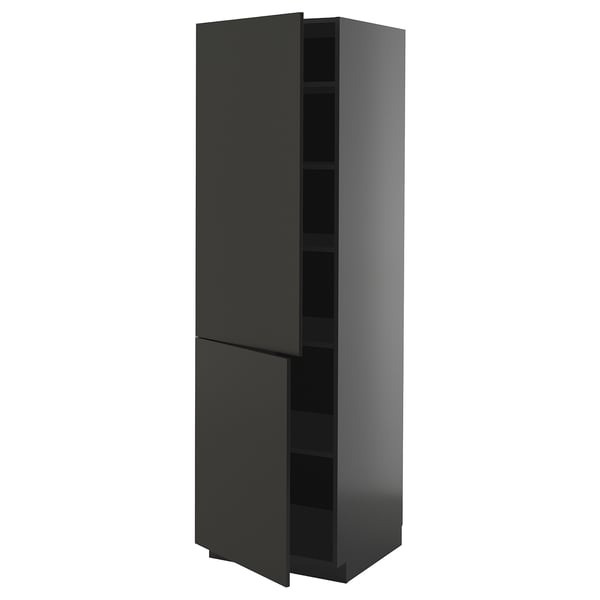 METOD high cabinet with shelves/2 doors, black-grey/Nickebo matt anthracite, 60x60x200 cm