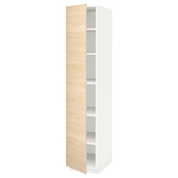 METOD high cabinet with shelves, white/Askersund light ash effect, 40x60x200 cm