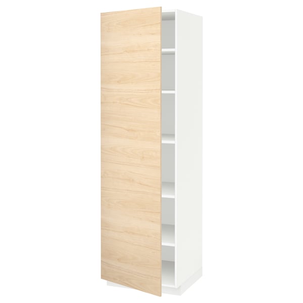 METOD high cabinet with shelves, white/Askersund light ash effect, 60x60x200 cm