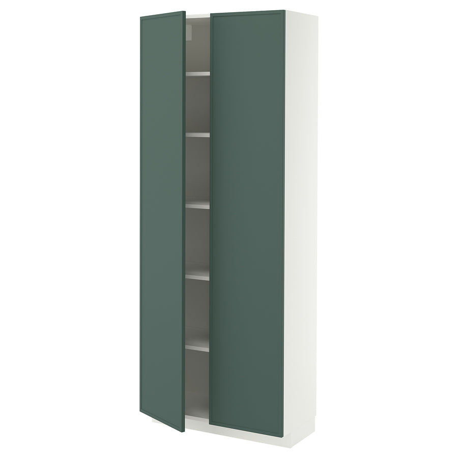 METOD high cabinet with shelves, white/Aspudden dark grey-green, 80x37x200 cm