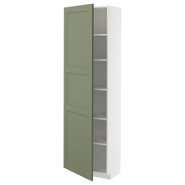 METOD high cabinet with shelves, white/Axstad grey-green, 60x37x200 cm