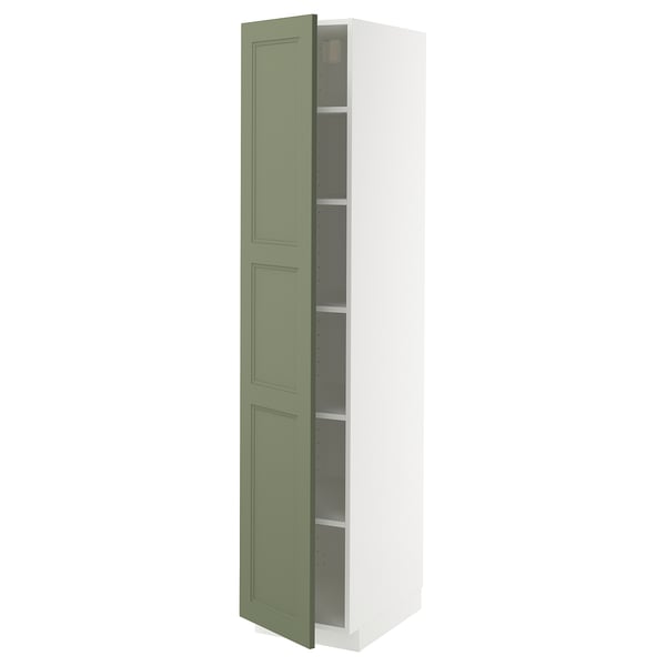 METOD high cabinet with shelves, white/Axstad grey-green, 40x60x200 cm