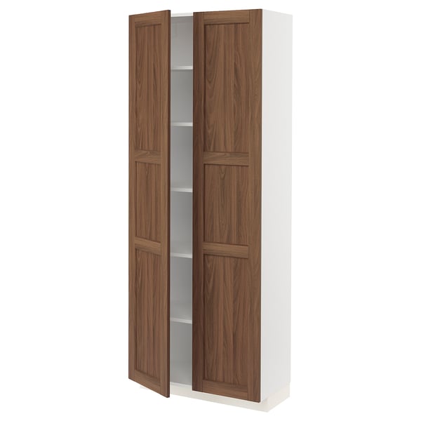 METOD high cabinet with shelves, white Enköping/brown walnut effect, 80x37x200 cm
