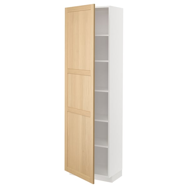 METOD high cabinet with shelves, white/Forsbacka oak, 60x37x200 cm