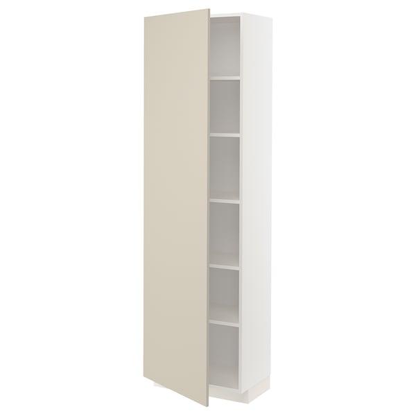 METOD high cabinet with shelves, white/Havstorp beige, 60x37x200 cm