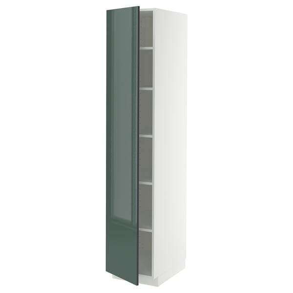 METOD high cabinet with shelves, white/Kallarp high-gloss dark grey-green, 40x60x200 cm