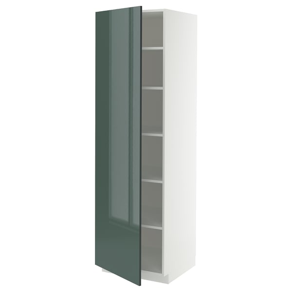 METOD high cabinet with shelves, white/Kallarp high-gloss dark grey-green, 60x60x200 cm