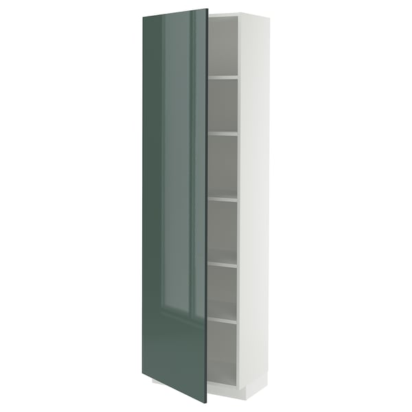 METOD high cabinet with shelves, white/Kallarp high-gloss dark grey-green, 60x37x200 cm