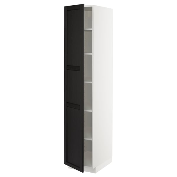 METOD high cabinet with shelves, white/Lerhyttan black stained, 40x60x200 cm