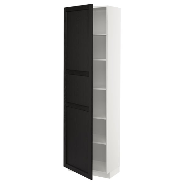 METOD high cabinet with shelves, white/Lerhyttan black stained, 60x37x200 cm