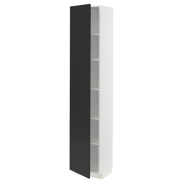 METOD high cabinet with shelves, white/Nickebo matt anthracite, 40x37x200 cm