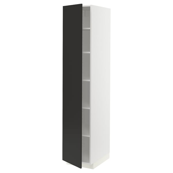 METOD high cabinet with shelves, white/Nickebo matt anthracite, 40x60x200 cm