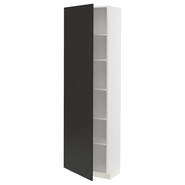 METOD high cabinet with shelves, white/Nickebo matt anthracite, 60x37x200 cm