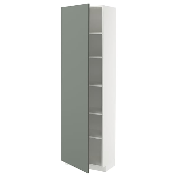 METOD high cabinet with shelves, white/Nickebo matt grey-green, 60x37x200 cm
