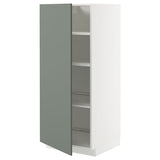 METOD high cabinet with shelves, white/Nickebo matt grey-green, 60x60x140 cm