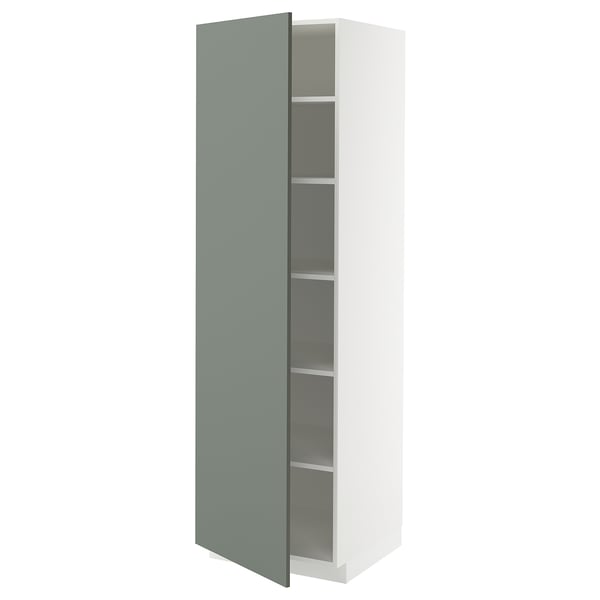 METOD high cabinet with shelves, white/Nickebo matt grey-green, 60x60x200 cm