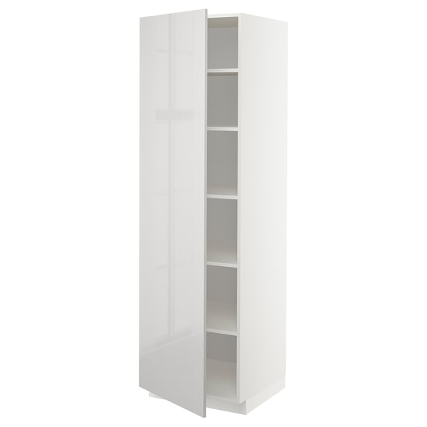 METOD high cabinet with shelves, white/Ringhult light grey, 60x60x200 cm
