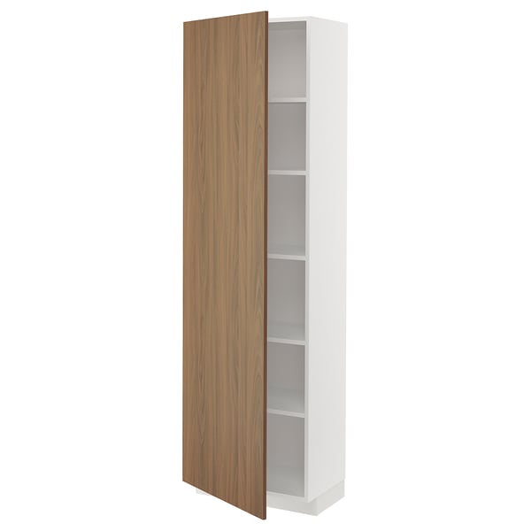 METOD high cabinet with shelves, white/Tistorp brown walnut effect, 60x37x200 cm