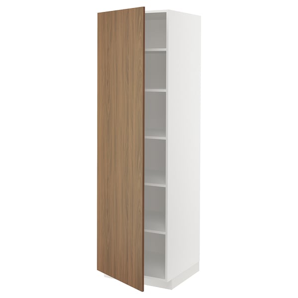 METOD high cabinet with shelves, white/Tistorp brown walnut effect, 60x60x200 cm