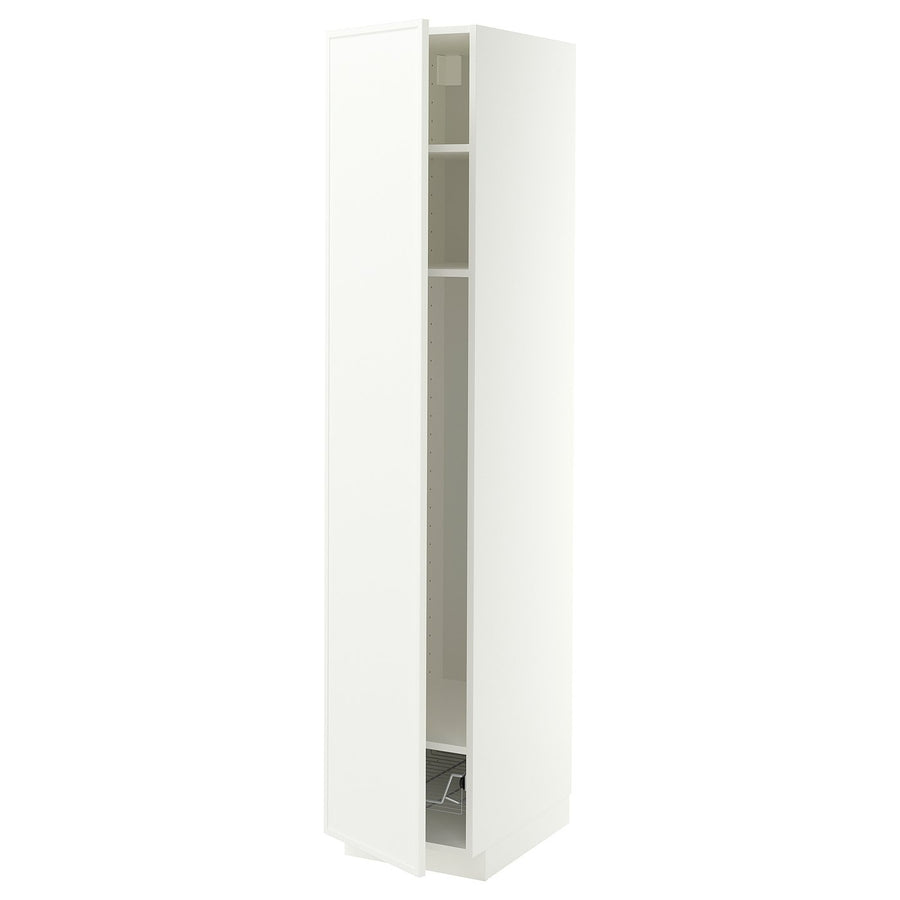 METOD high cabinet w shelves/wire basket, white/Aspudden matt white, 40x60x200 cm