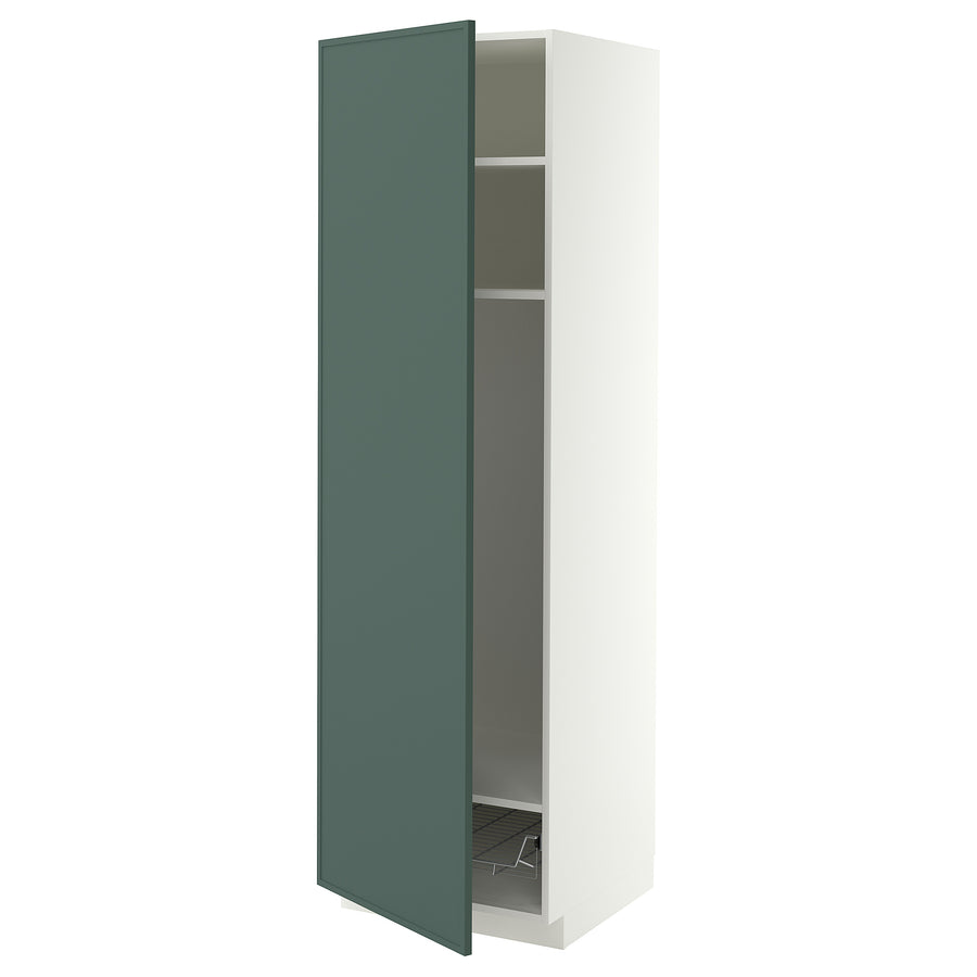 METOD high cabinet w shelves/wire basket, white/Aspudden dark grey-green, 60x60x200 cm