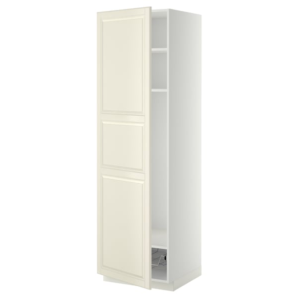 METOD high cabinet w shelves/wire basket, white/Bodbyn off-white, 60x60x200 cm