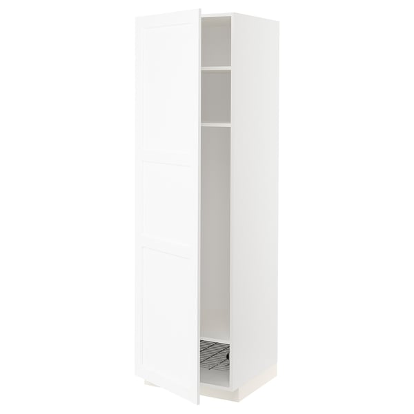 METOD high cabinet w shelves/wire basket, white Enköping/white wood effect, 60x60x200 cm