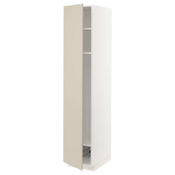 METOD high cabinet w shelves/wire basket, white/Havstorp beige, 40x60x200 cm