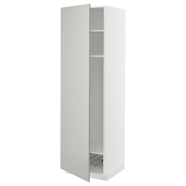METOD - High cabinet w shelves/wire basket, white/Havstorp light grey, 60x60x200 cm