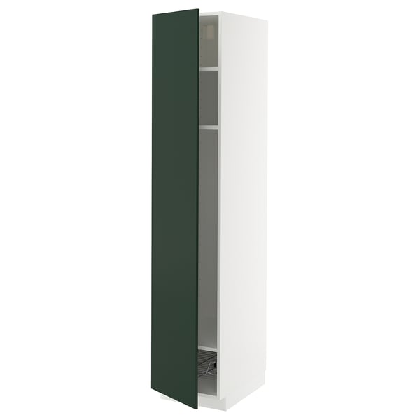 METOD high cabinet w shelves/wire basket, white/Havstorp deep green, 40x60x200 cm