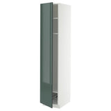 METOD high cabinet w shelves/wire basket, white/Kallarp high-gloss dark grey-green, 40x60x200 cm