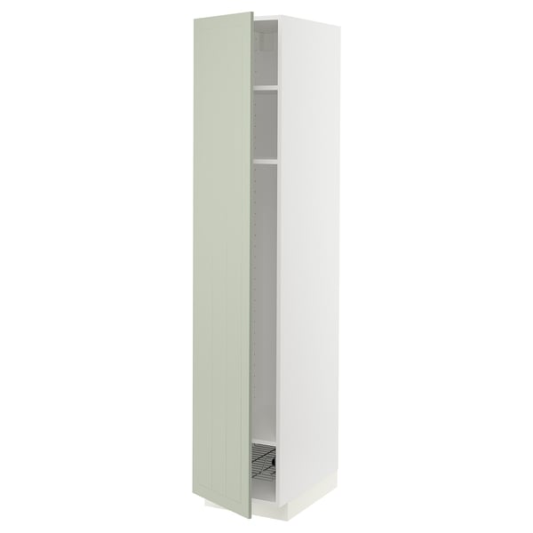 METOD high cabinet w shelves/wire basket, white/Stensund light green, 40x60x200 cm