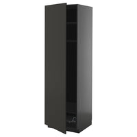 METOD high cabinet w shelves/wire basket, black-grey/Nickebo matt anthracite, 60x60x200 cm